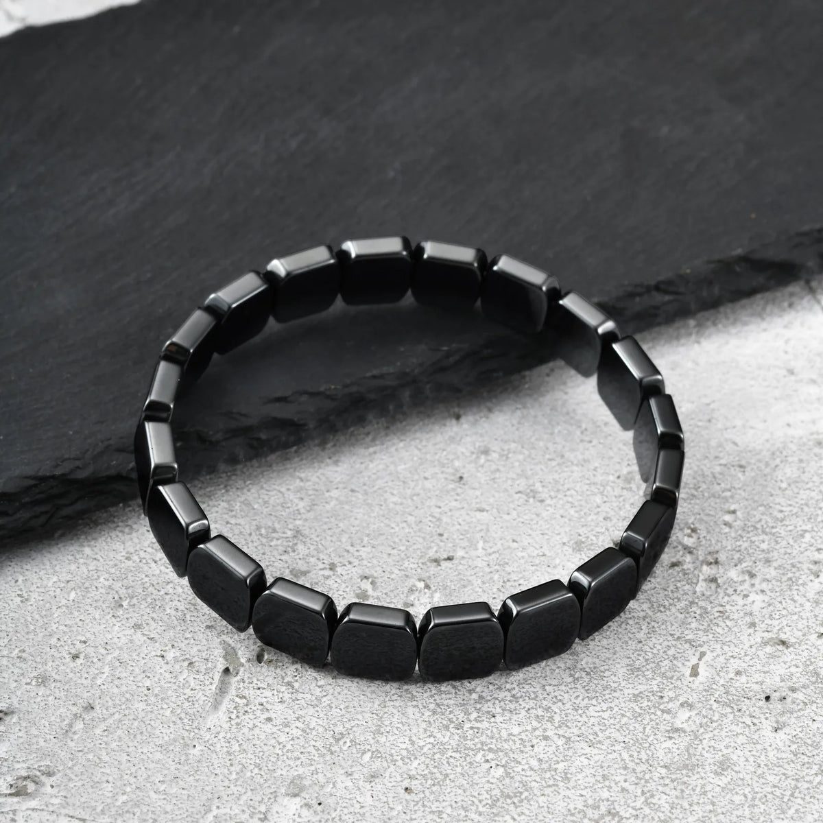 10mm Chunky Hematite Elastic Bracelet for Men,Black Natrual Stone Positive Energy Yoga Beaded Bracelet Gift
