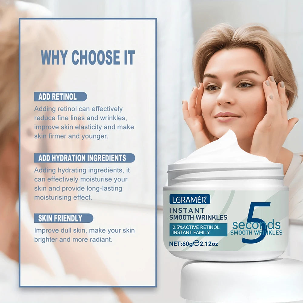 5 Seconds Retinol Anti-Wrinkle Cream Instant Anti Aging Line Fade Cream Firming Face Fine Skin Moisturizing Care Lifting Cream