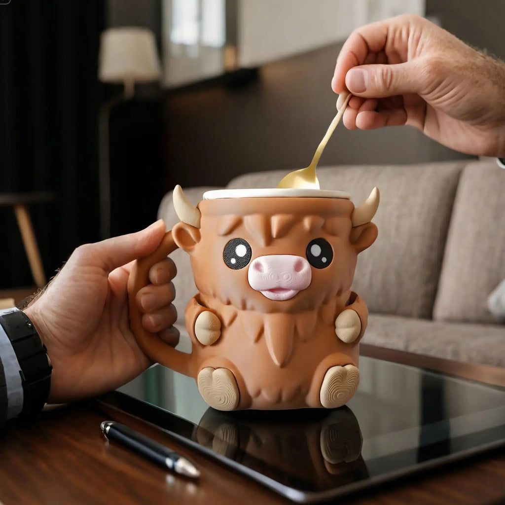 16oz Highland Cow Ice Cream Pint Holder Dessert Tub with Antifreeze Handl Ice-Creams Sleeve Cooler Container Kitchen Gadgets