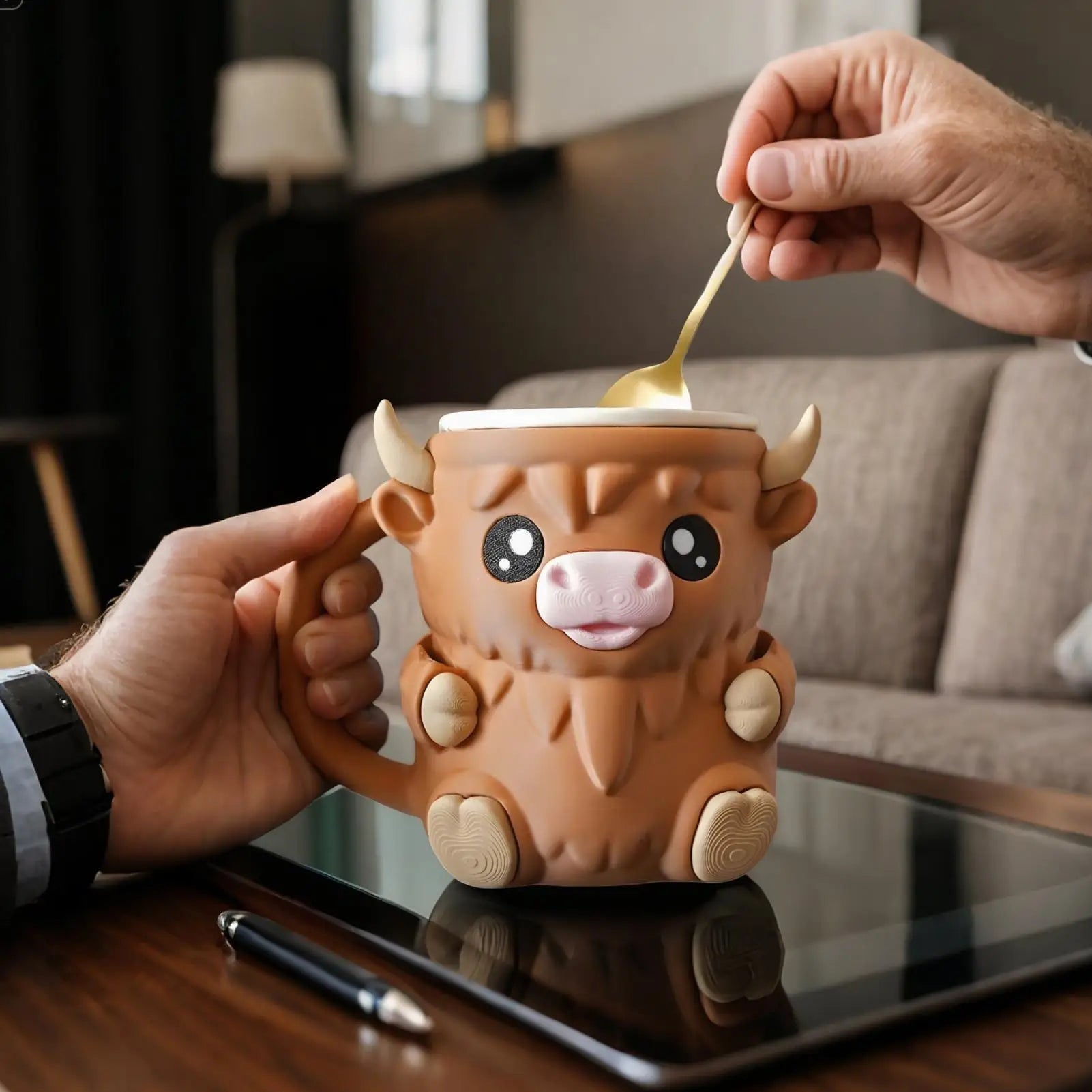 16oz Highland Cow Ice Cream Pint Holder Dessert Tub with Antifreeze Handl Ice-Creams Sleeve Cooler Container Kitchen Gadgets