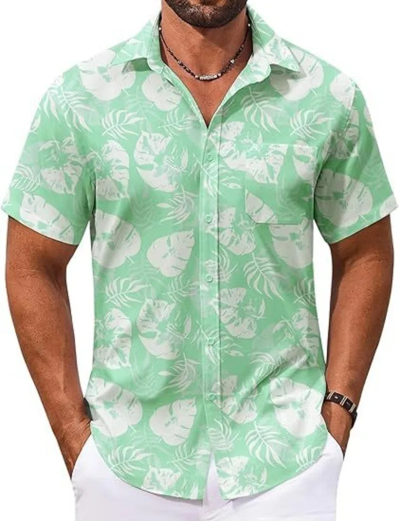 2026 New Beach Surfing Men's Shirt 3D Digital Geometry Hawaiian Printed Short Sleeve Shirt