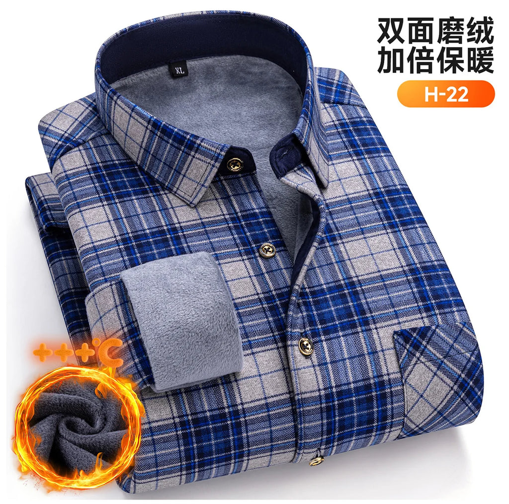 Autumn Winter New Fleece Plaid Shirt For Men Business Thickened Warm Double-sided Fleece Casual Non-ironing Fashion Check Shirts