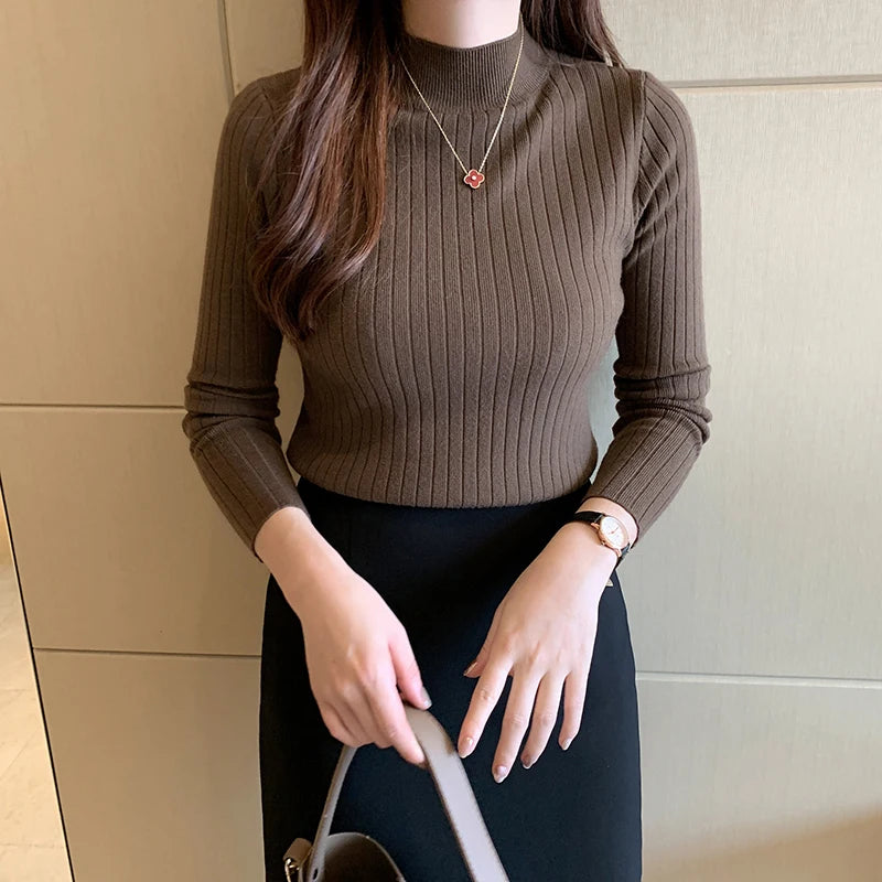 ITOOLIN Women Mockneck Sweater Women Slim Jumpers Knitted Solid Cashmere Pullover Elegant Sweater Women Spring T-shirts 2025
