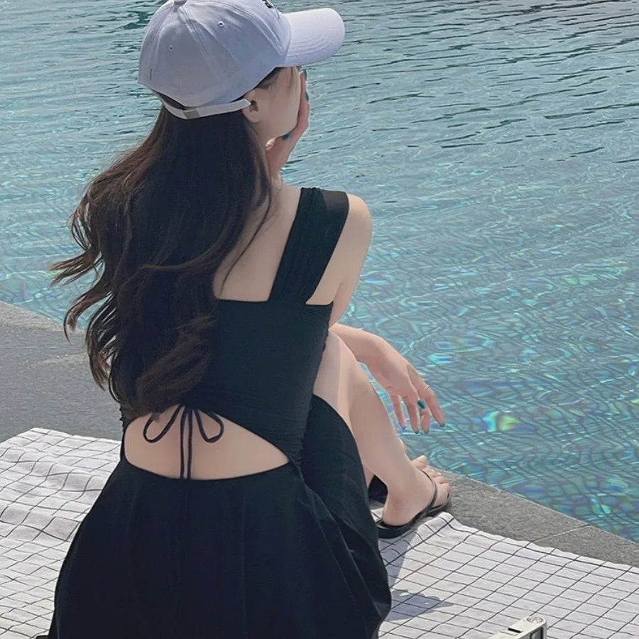 New Summer Women's Solid Color One-piece Swimsuit Slimming and Sexy Backless Tight Swimsuit Outdoor Party Pool Swimsuit