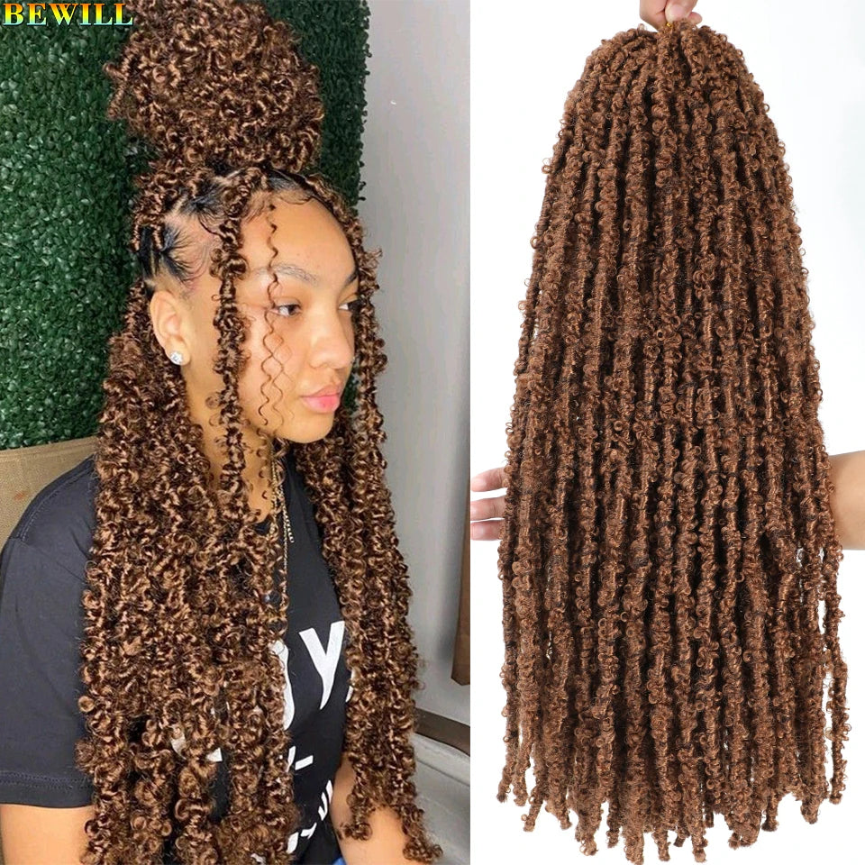 BEWILL 12 14 18 24 Inch Butterfly Locs Crochet Hair Pre-looped Synthetic Distressed Faux Braids Hair Soft Locs Goddess Locs Hair