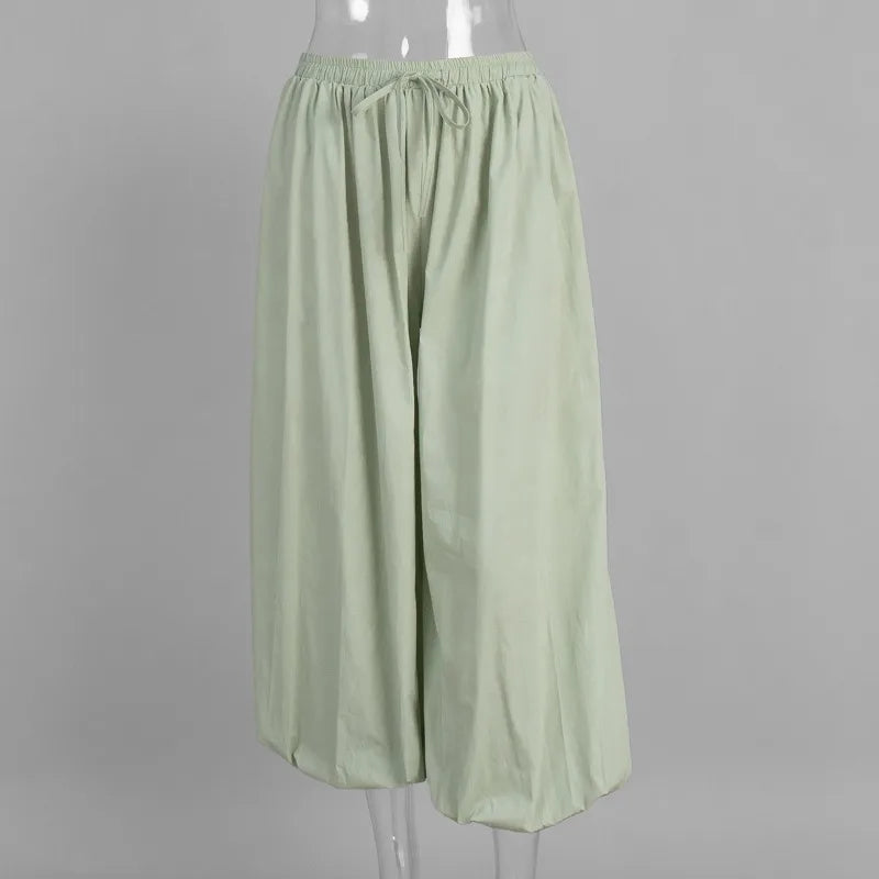 Tuularose Loose Solid Leg-Length Pants For Women Pleated High Waist 2025 Summer Female Fashion Office Lady Casual Bloomer Pants