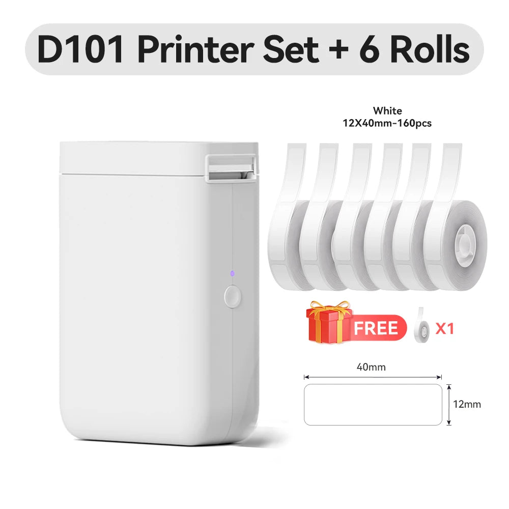 Niimbot D101 Thermal Label Printer Wireless Pocket Barcode Maker Inkless 10-25mm Width Mobile Sticker Printer for Office Home