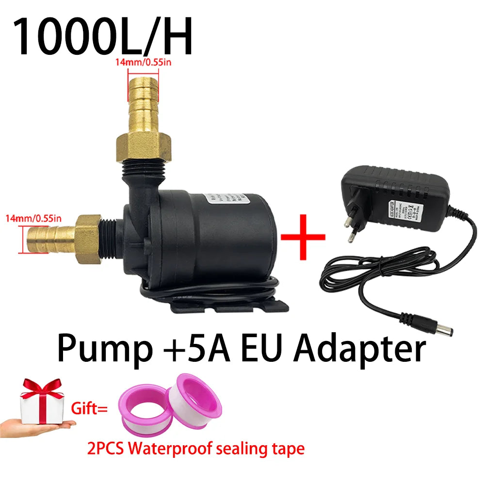 DC12V Brushless Motor Water Pump, DC24V 1000L/H, 8M Head 1/2" Submersible Pump, Fountain Water Heater, Shower Booster Pump, IP68