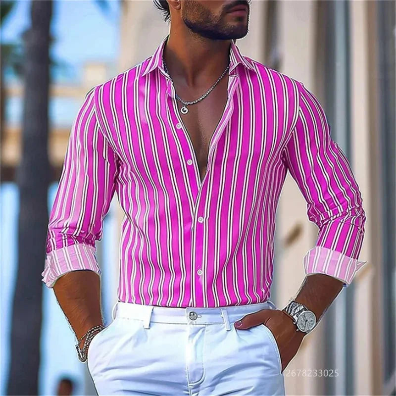 15 colors men's striped long-sleeved shirts, business office men's tops, spring and autumn lapel shirts, high-quality shirts