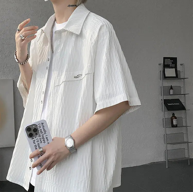 LEGIBLE Spring Summer Solid Shirts Men Casual Oversized Three Quarter Shirts Male Loose Fit Shirt for Man