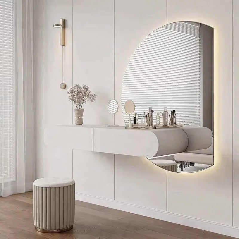 Cream Suspended Dressing Table Bedroom Furniture Minimalist Dressing Table Wall Mounted Dressing Table Mirror Combination