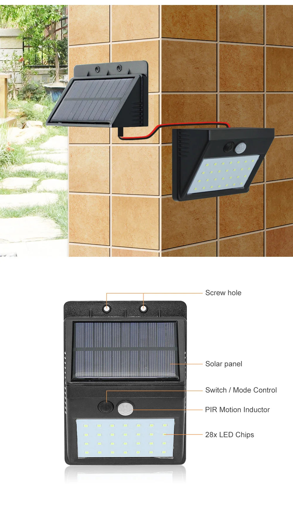 Solar LED Light Outdoor Waterproof PIR Motion Sensor Wall Lamp For Garden Fence Patio Sconce Emergency Lighting