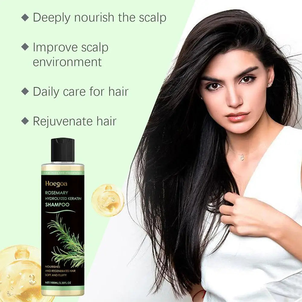 Hoegoa Rosemary Hydrolyzed Keratin Thickening Shampoo 100ml,Nourishing Volumizing Hair Regrowth Treatment for Thinning Hair