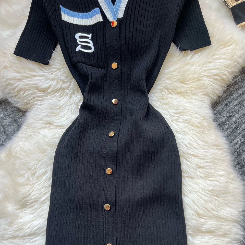 YuooMuoo Brand Fashion Summer Knitted Dress Women 2025 New Y2K Embroidery Long Bodycon Sweater Dress Streetwear Lady Vestidos