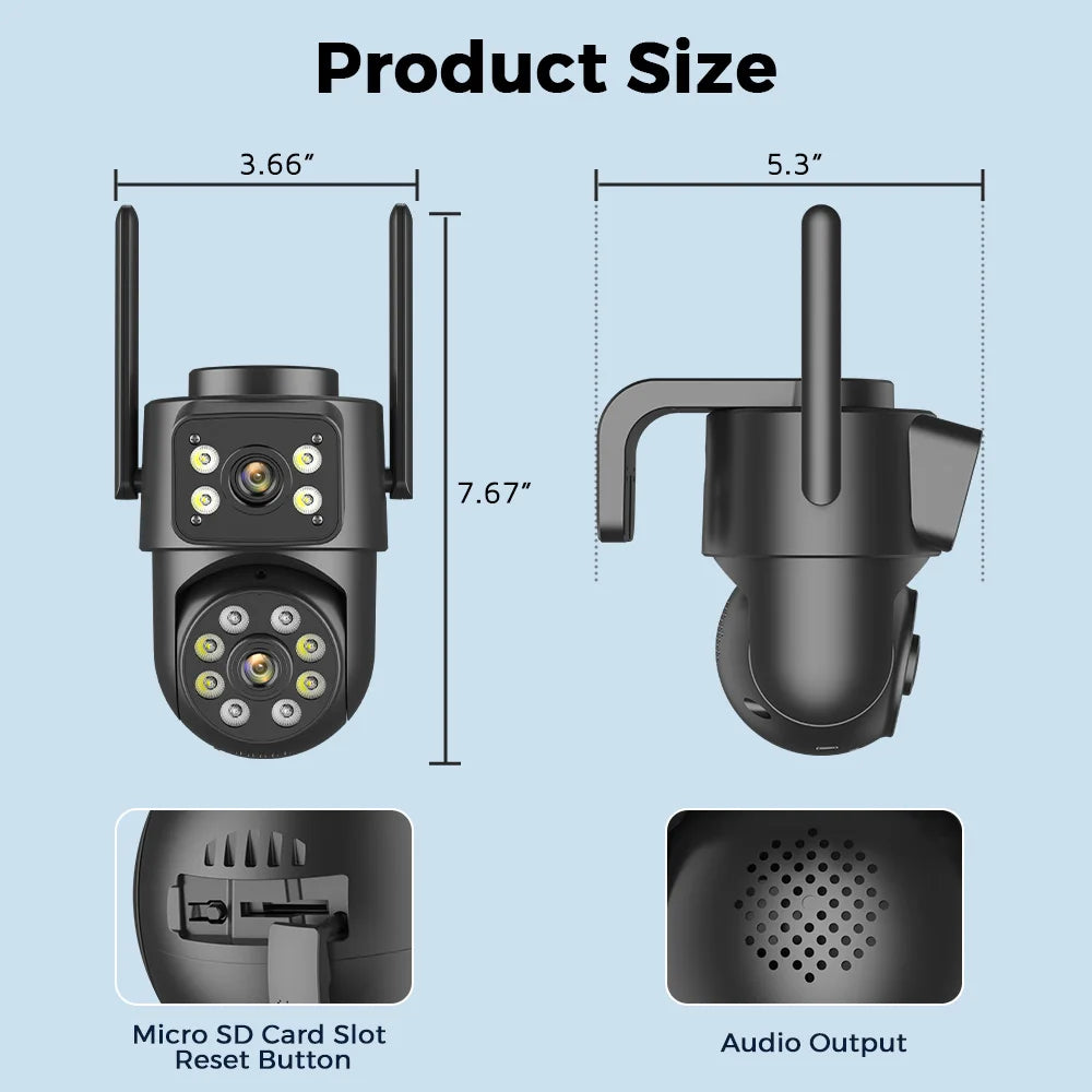 Dual Screen WiFi Security Camera 4K 8MP Dual Lens Surveillance Camera Human Detection Night Vision 5X Zoom Home Outdoor Security