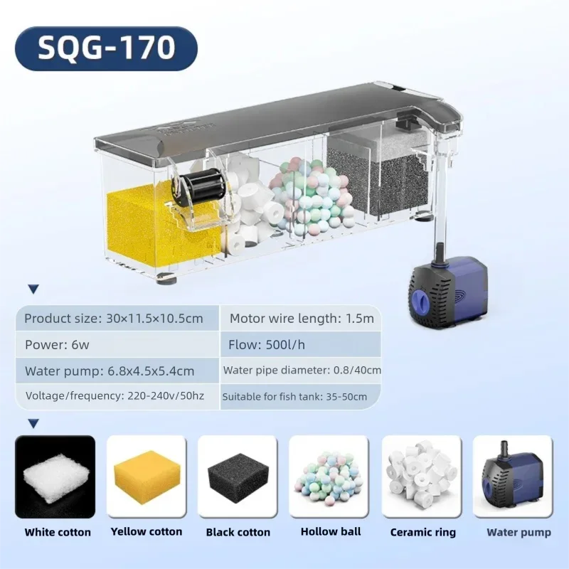 Fish Tank Filter 3 in 1 Water Purification Circulation Pump Aquarium Wall Mounted Filter Box Small Pump Silent Aeration