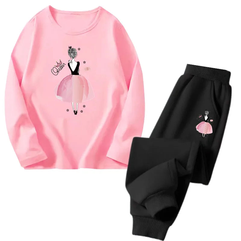 Spring Autumn Toddler Girls Fashion Set Kawaii Print Long Sleeve T-Shirt And Pants Two-Piece Casual Clothing Outfit for Girls