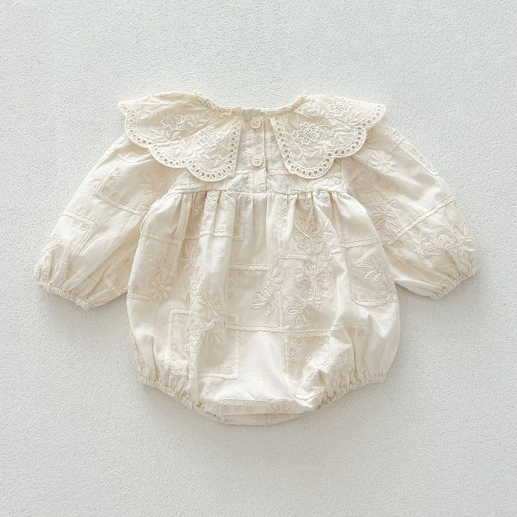 Autumn Newborn Infant Baby Girls Lace Lapel Romper Sister  Embroidery Dresses Muslin Rompers Kids Onepiece Fashion Baby Clothing