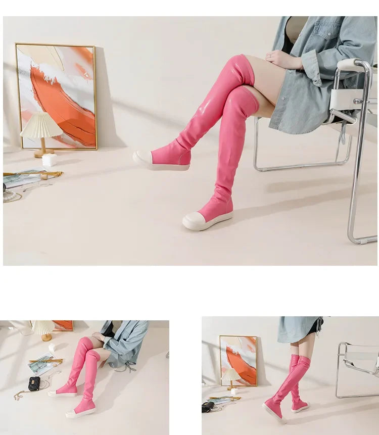 Women's Over-the-knee Boots Sexy  Women Stretch Tight Boots Flat Thick Bottom  Autumn Winter Black Women's Thigh High Boots