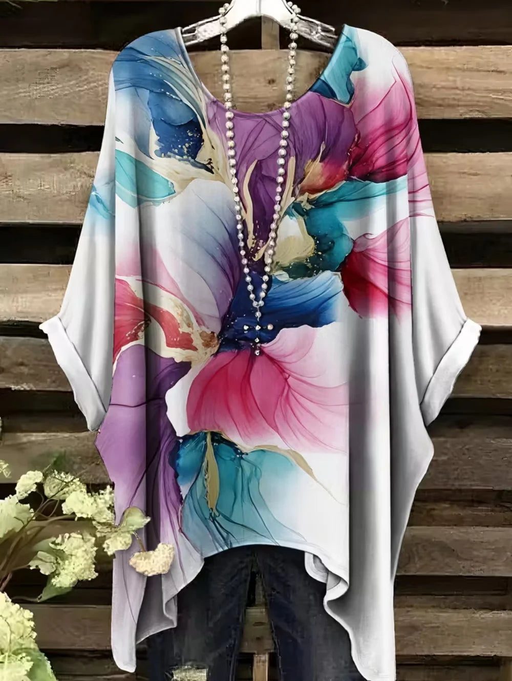 Bohemian Chic Women's T-Shirt Vintage Floral Graphic O-Neck Pullover Short Sleeve Tees Oversized Irregular Hemline Y2k Clothes
