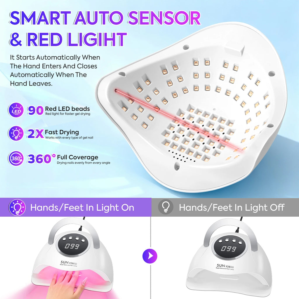 DianaBeauty 90LEDS LED UV Nail Lamp Dryer For Nails 380W Gel Polish Drying Lamp With 4 Timer Setting Auto Sensor Manicure Lamp