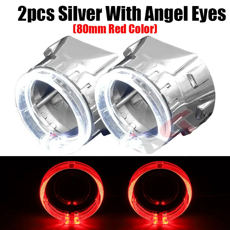 2.5 inch 80mm LED Angel Eyes Projector Shrouds WST Bi-xenon Bi-led Headlight Lenses Cover Mask Car Light Retrofit Accessories
