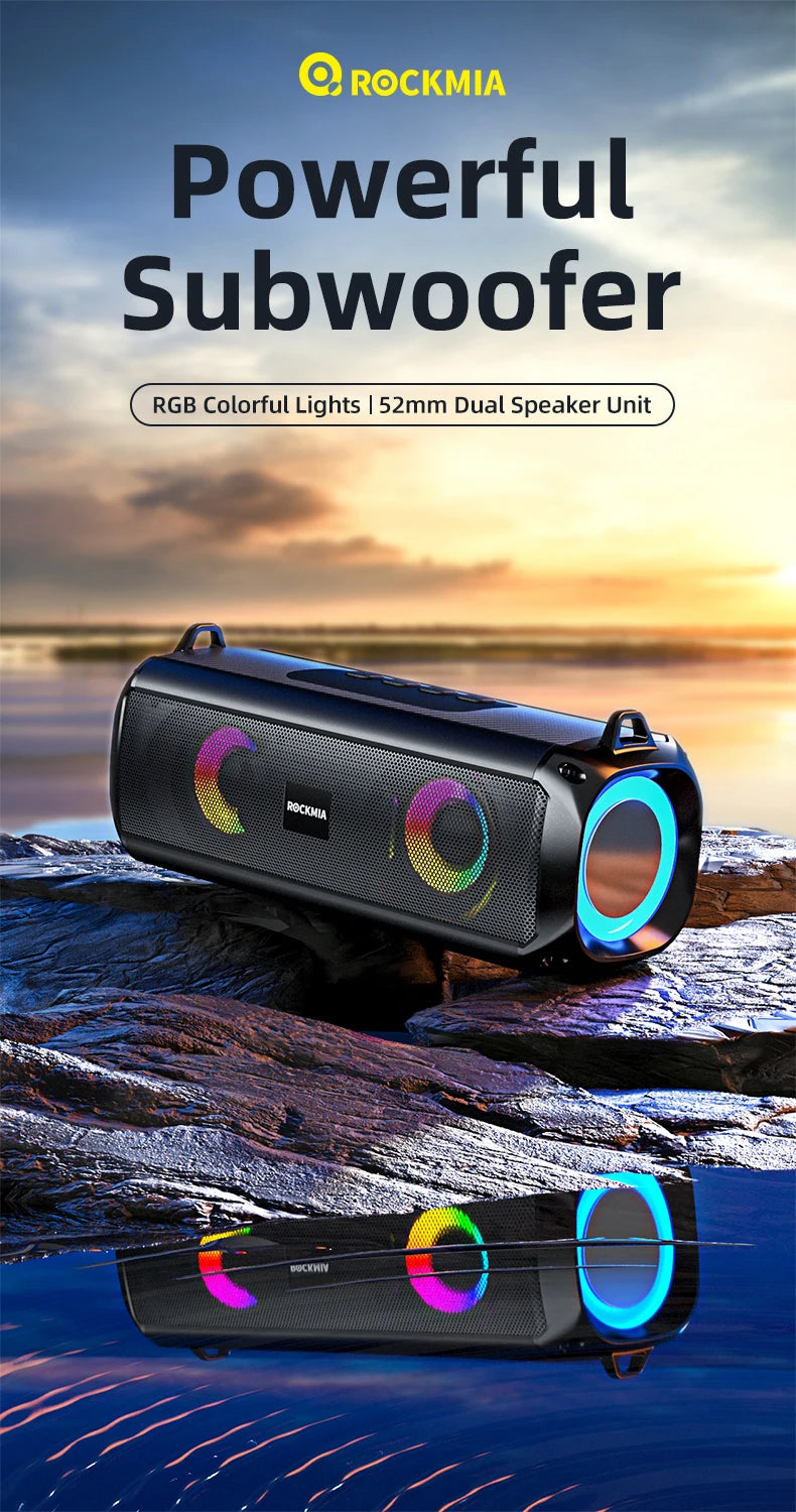Rockmia EBS-045 Portable Wireless Music Speaker Bluetooth 5.0 RGB LED Lights Microphone TF Card Shoulder Strips
