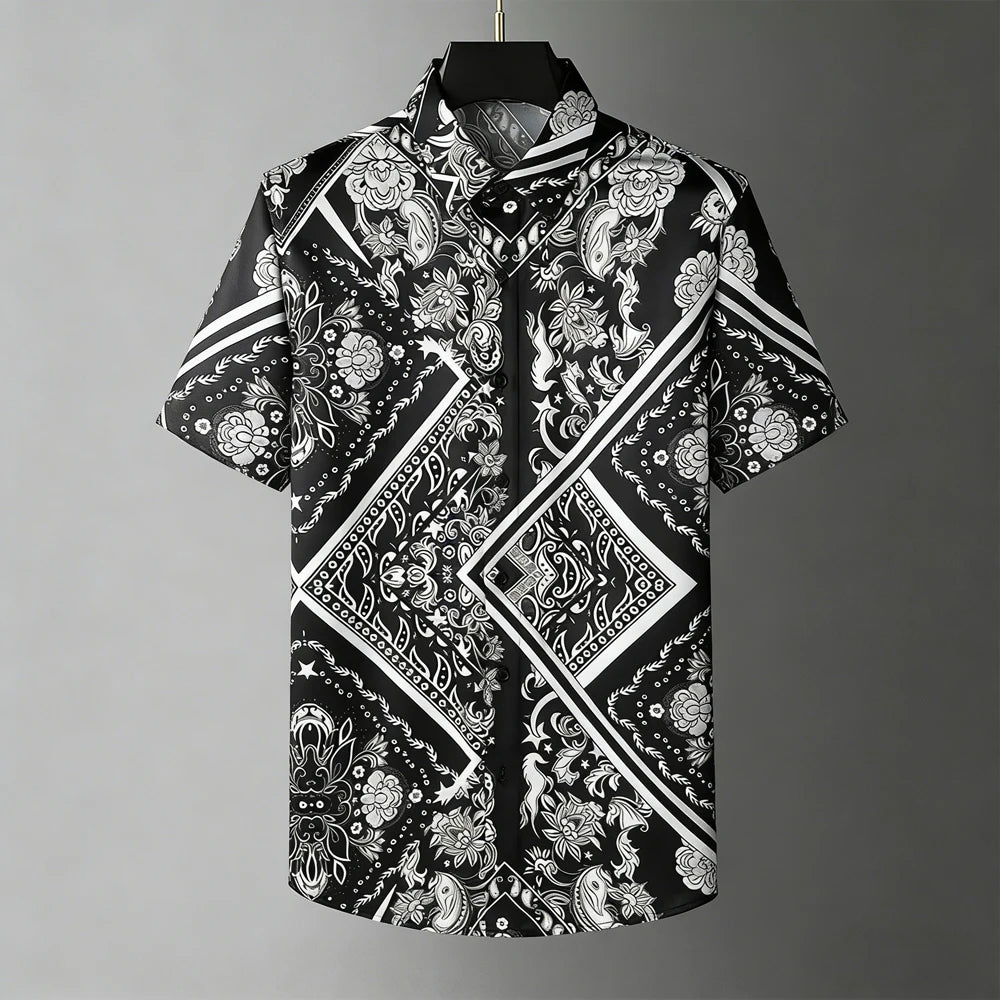 Fashion Men's Retro Soft Short Sleeve Shirt Gold Pattern Natural 3D Printed Shirt Men's Clothing Casual Party Tops