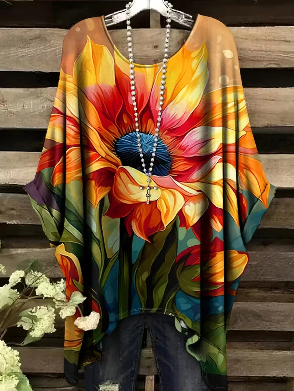 Bohemian Chic Women's T-Shirt Vintage Floral Graphic O-Neck Pullover Short Sleeve Tees Oversized Irregular Hemline Y2k Clothes