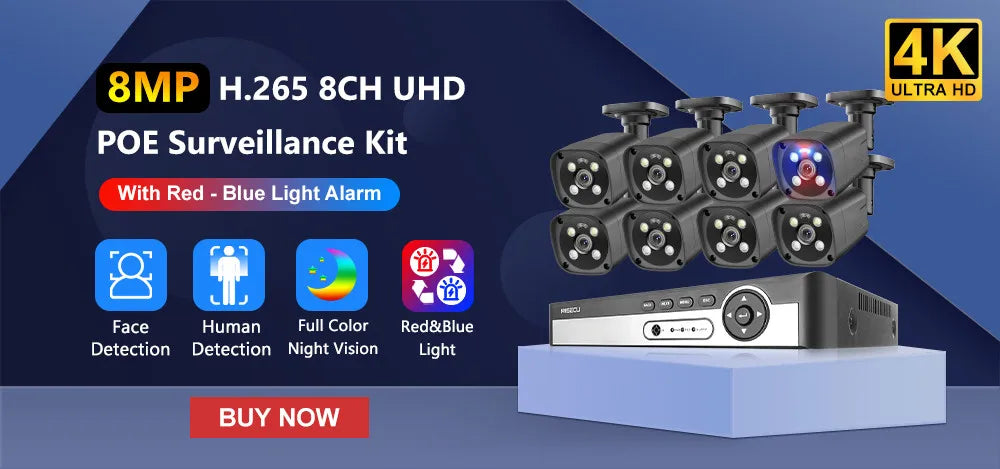 8CH 5MP POE Dome Security Camera System IP Camera Vandal-proof Indoor Home CCTV Video Record Surveillance Protection Kit