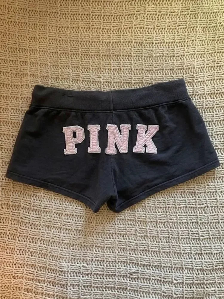 Aesthetic Y2K Super Shorts Cute Goth Casual Women Short Letter Embroidery Solid Shorts Sexy Fashion Patchwork Street Emo Girl