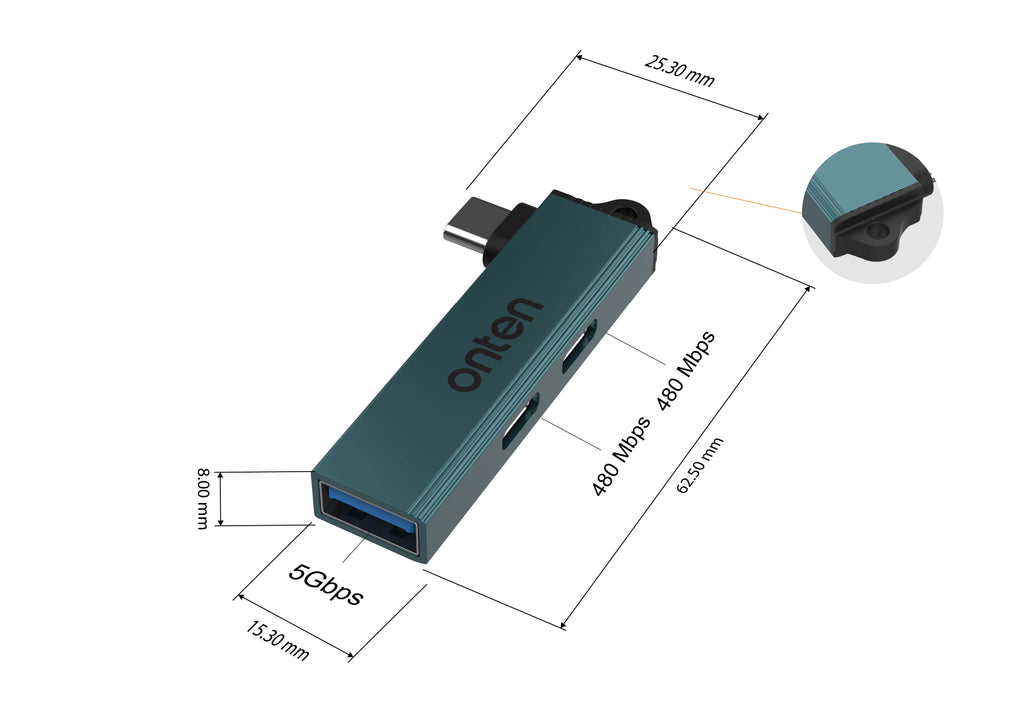 ONTEN 3 in 1 USB HUB USB 3.0/Type-C 3.0 To 3 USB/Type-C Splitter Hub Speed 5.0Gbps 3 Port Type C HUB for PC Laptop Notebook