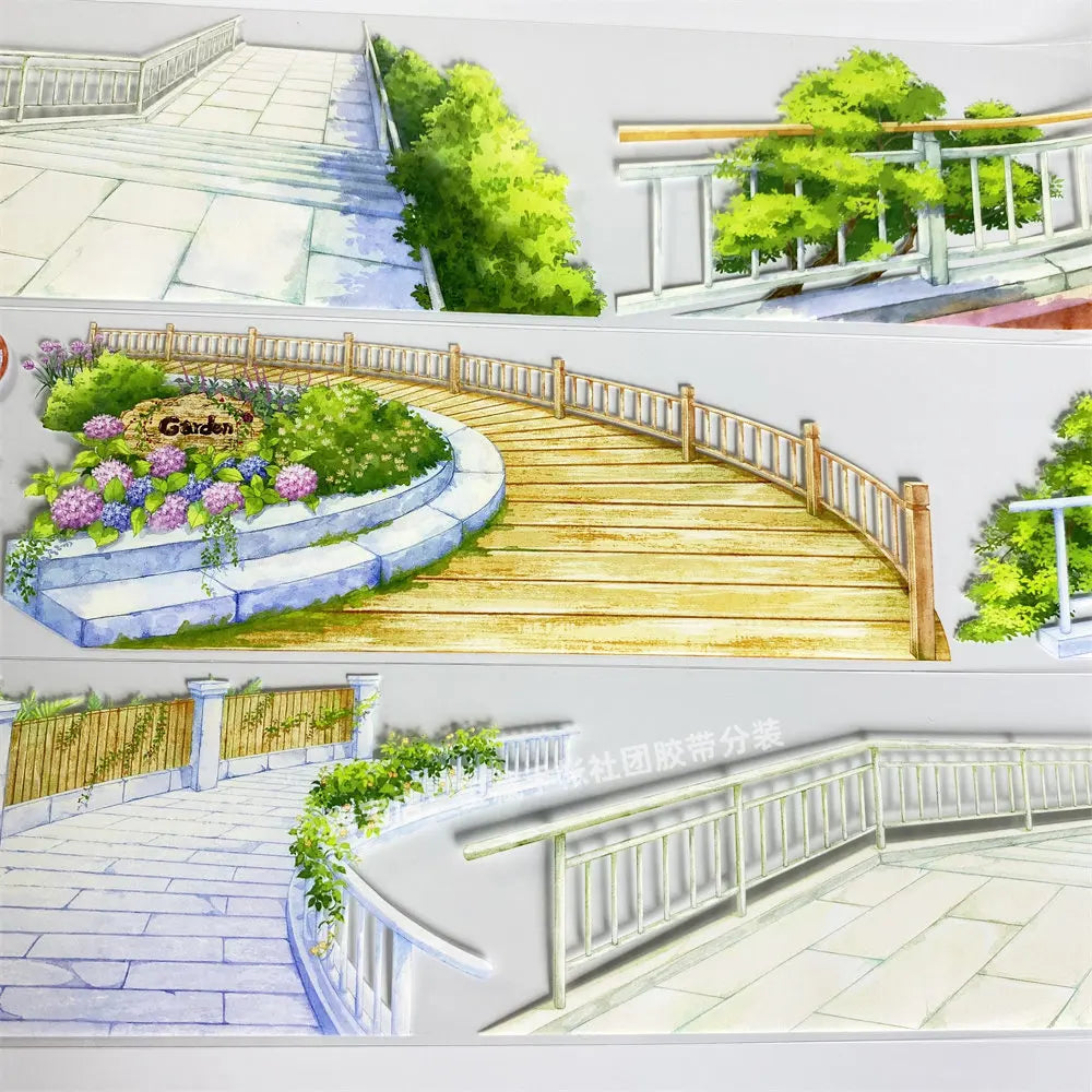 Washi Pet Tape A689 Along The Lake Trail Landscape Guardrail Aisle Antique Scrapbook Collage Diy Cards Sticker