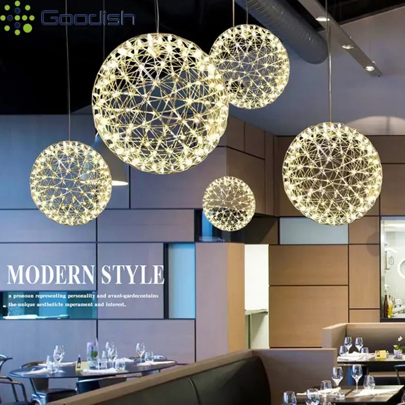 Modern Minimalist Stainless Steel Spark Ball LED Pandent Lights Art Creative Lamps for Chidren's Room Home Decoration Chandelier