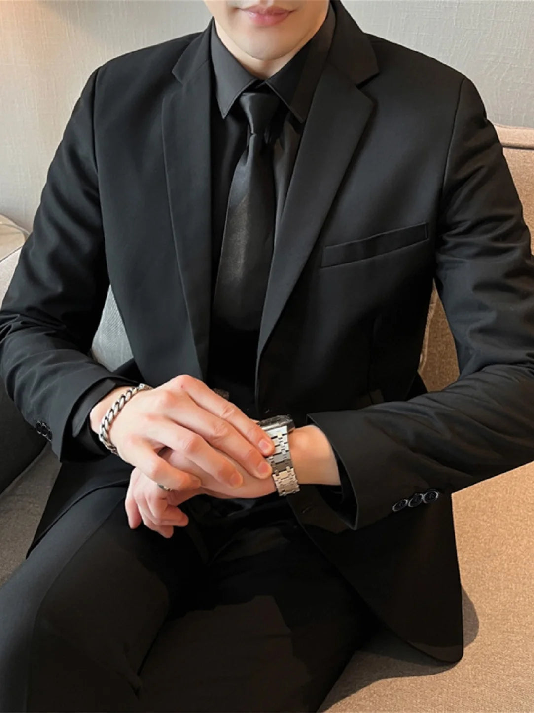Black Casual Business Tailored Men's Jacket Youth Large Size Single Piece Wedding Groomsmen Suit Standard Fit Professional Style