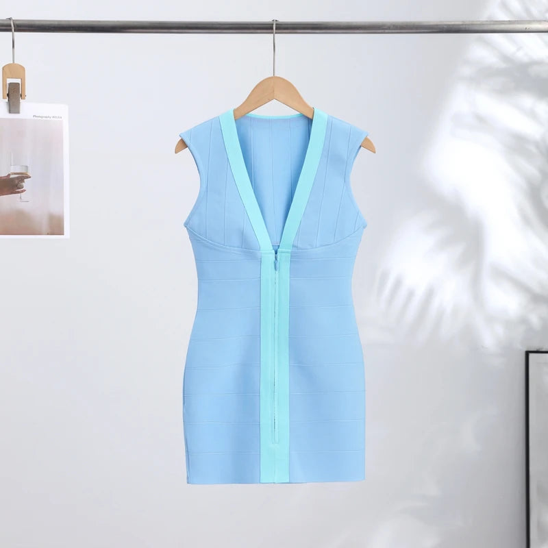 Elegant V-Neck Women's Dress Sleeveless Zippers Elastic Hip Package Lady Mini Dresses 2026 Summer Autumn Chic Female Robe
