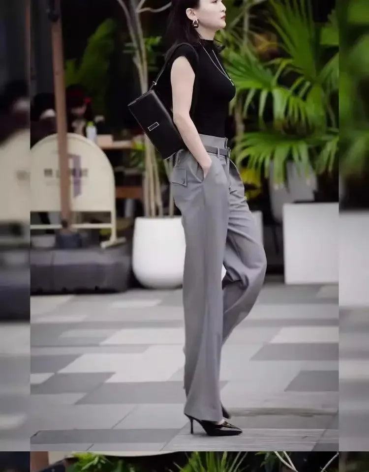 Women's Top and Pants Two Piece Set Formal Summer 2025 Business Ladies Trouser Wide Leg Clothes Clothing Trend Fashion Tailor D