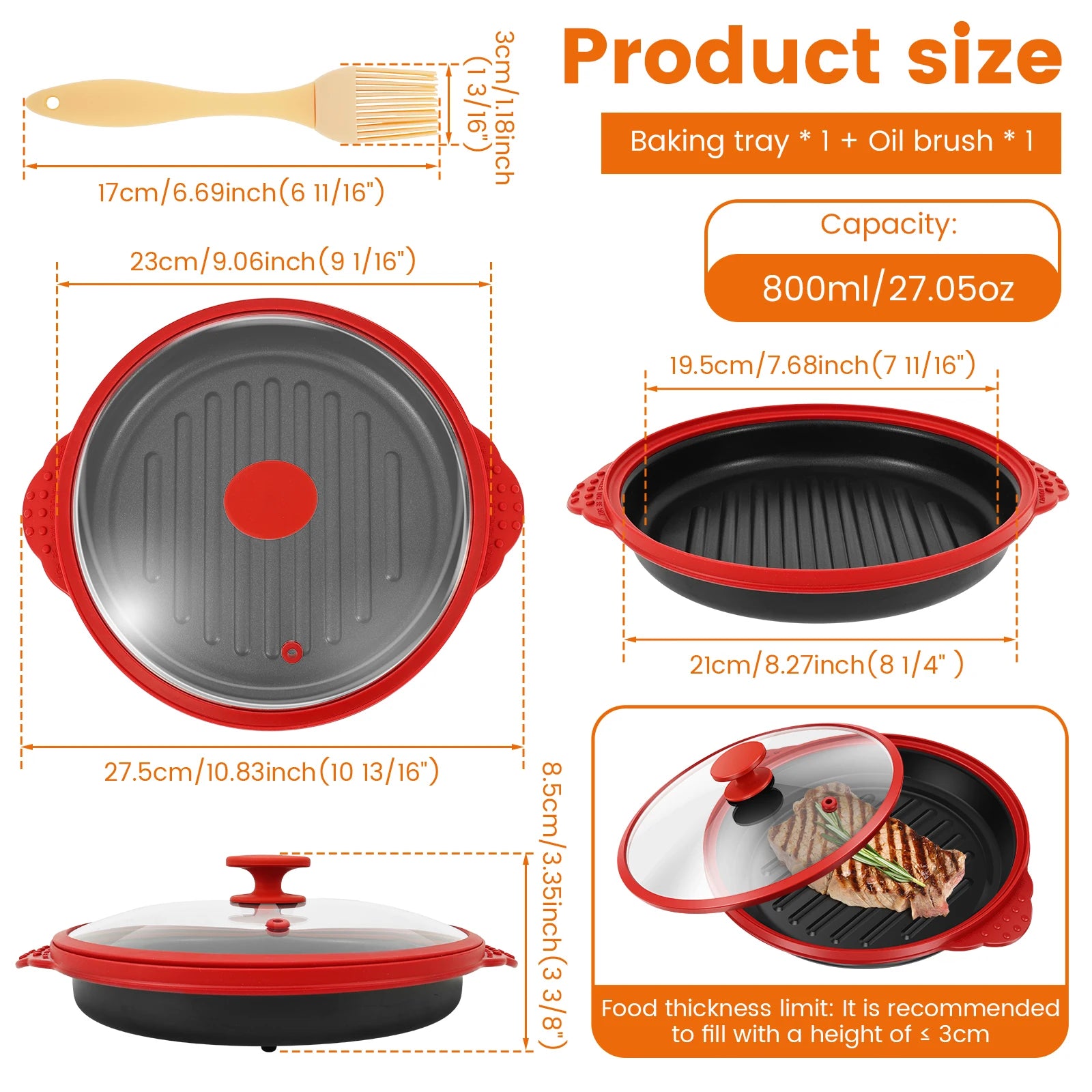 Microwave Grill Pan Non Stick Microwave Grilling Pan with Lids Large Capacity Microwaves Frying Pans for Cooking Kitchen Gadgets