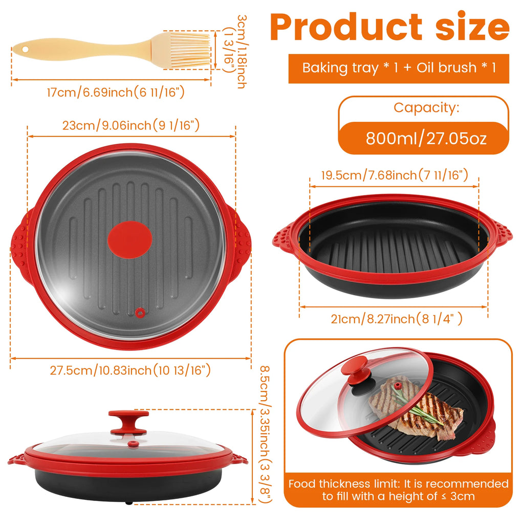 Microwave Grill Pan Non Stick Microwave Grilling Pan with Lids Large Capacity Microwaves Frying Pans for Cooking Kitchen Gadgets
