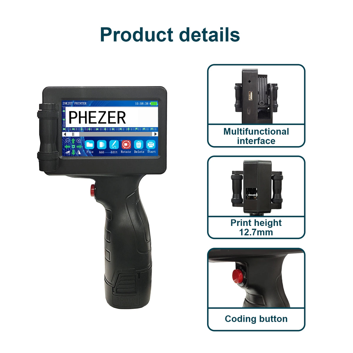 For HP Phezer P17 Handheld Inkjet Printer 12.7mm Smart Labeler for QR Bar Batch Code & Expiry Date 28 Languages Supported