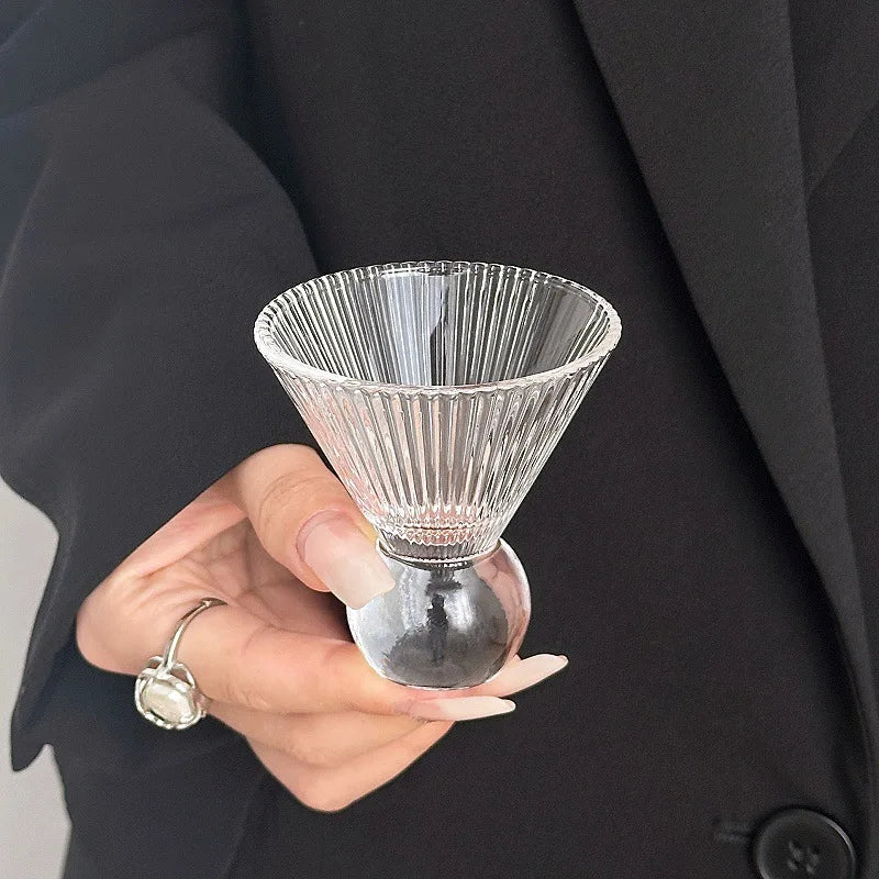 Retro Gem Pattern High Stem Glass Cup for Ice Coffee Juice Bubble Water Drinkware Nordic Sle Pure Color Universal Cup