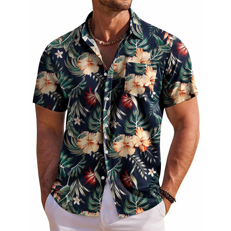 Men's Hawaiian shirt short sleeved printed button clothing summer beach shirt casual vacation comfortable and breathable