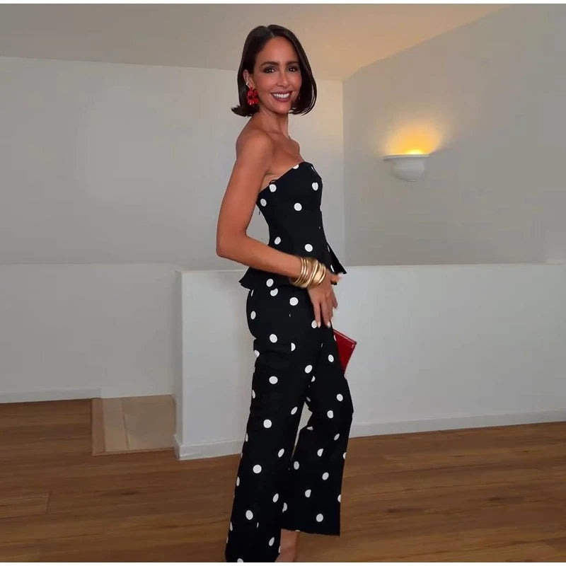 Elegant Polka Dot Women's Jumpsuit Sleeveless Waist-closed Backless Tube Top Lady Long Romper 2026 Summer Fashion Female Rompers