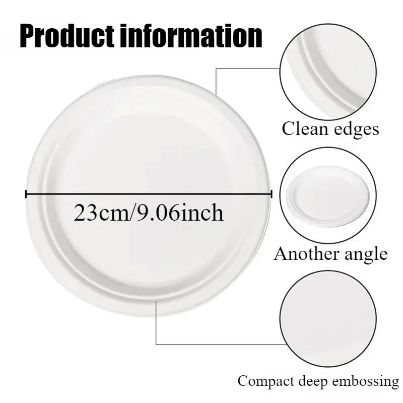 50PCS Circular Paper Plates Are Suitable for Disposable Kitchen Dishes in Restaurants Such As Barbecue Pasta Salad Desserts