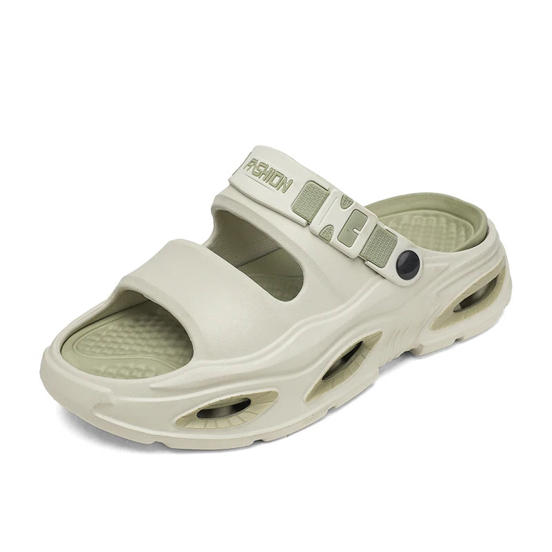 Summer New Style Men's Simple Hollow-Out Dual-Wear Beach Flip-Flops, Sizes 38-45, Thick-Soled Drainage Eva Sandals