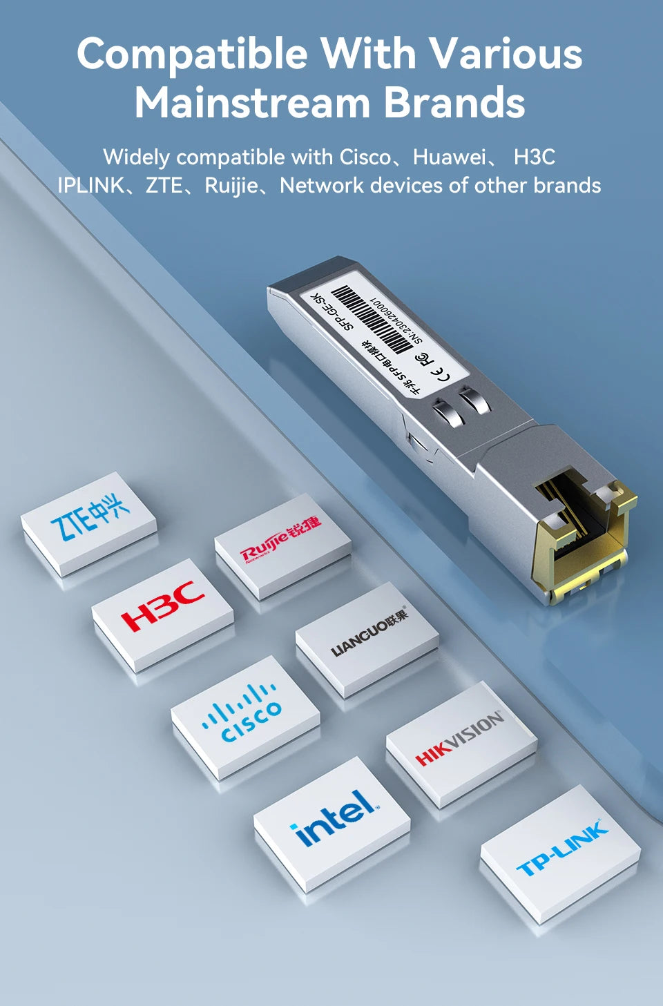 1.25G SFP to RJ45 Copper SFP Module Transceiver, 1000Base-T SFP to Ethernet Module 1000M Transceiver Module