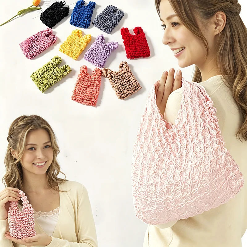 New Bubble Bags Expansion Fold Pleated Flexible Stretch Mini Shopping Bag Large Capacity Elastic Portable Handbag Storage Bag