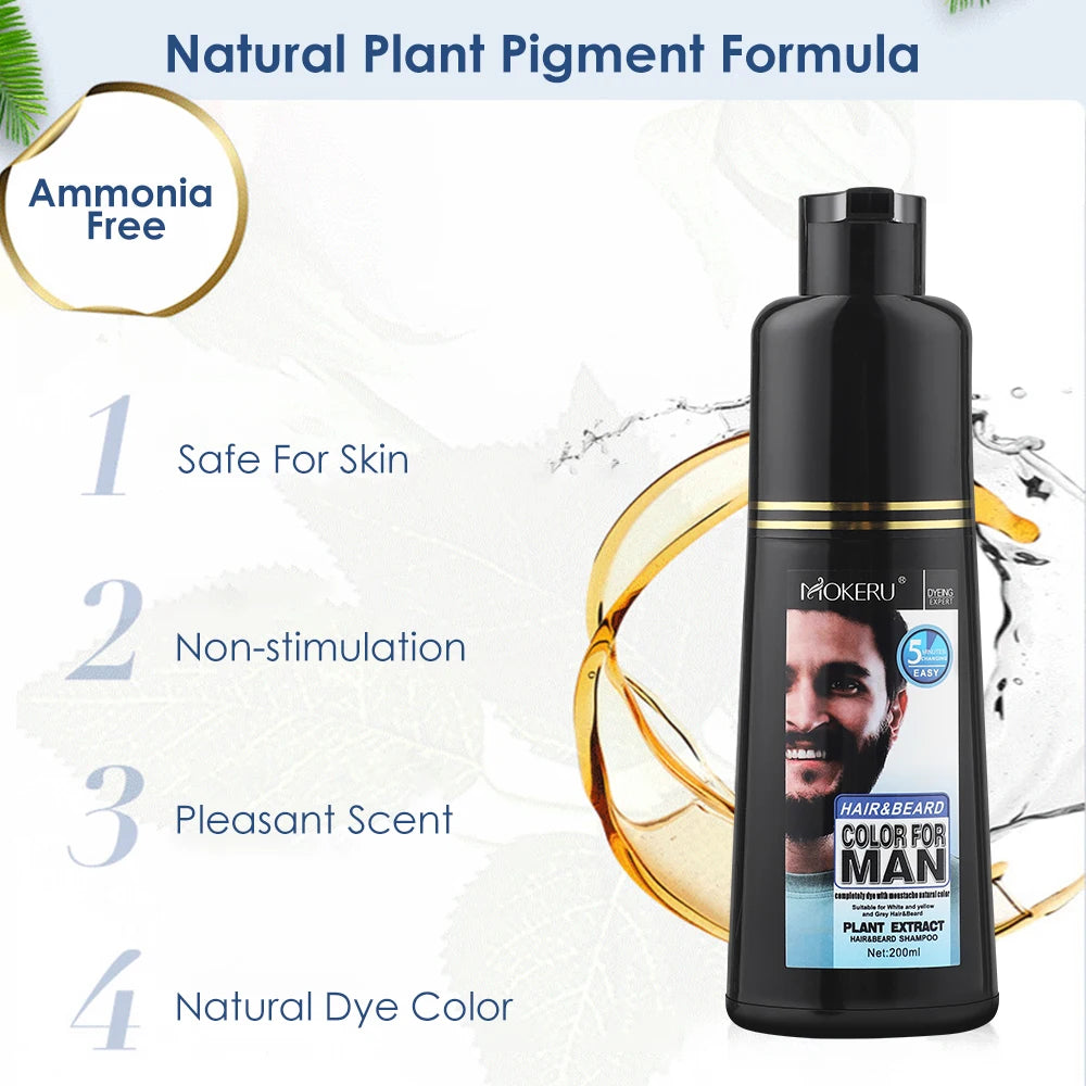 Natural Black Beard Dye Shampoo Permanent Long Lasting Beard Coloring For Men Removal White Grey Hair Color Cover Beard Care