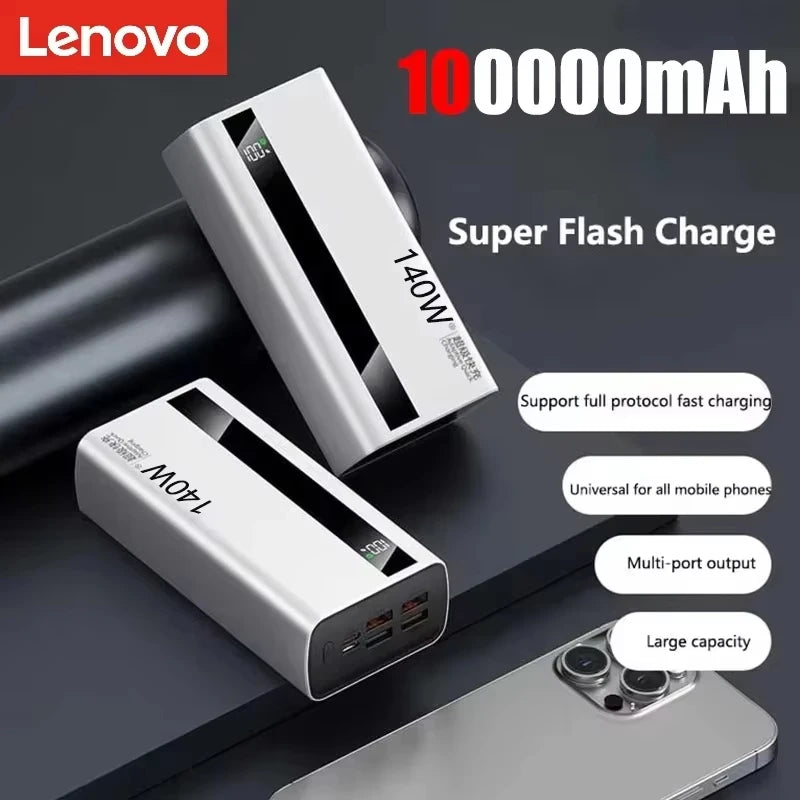 Lenovo 140W Super Fast Charging 500000mAh Ultra Capacity LED Digital Display Portable Battery Charger CCC Powerbank