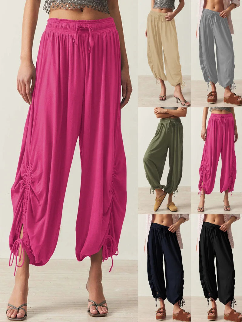 2026 New Drawstring Lantern Pants Women's Casual High Waist Loose Trousers Spring Summer Fashion Streetwear Female Joggers Pants